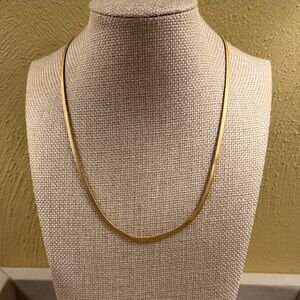 Gold Tone Herringbone Chain Necklace – Classic Flat Snake Style